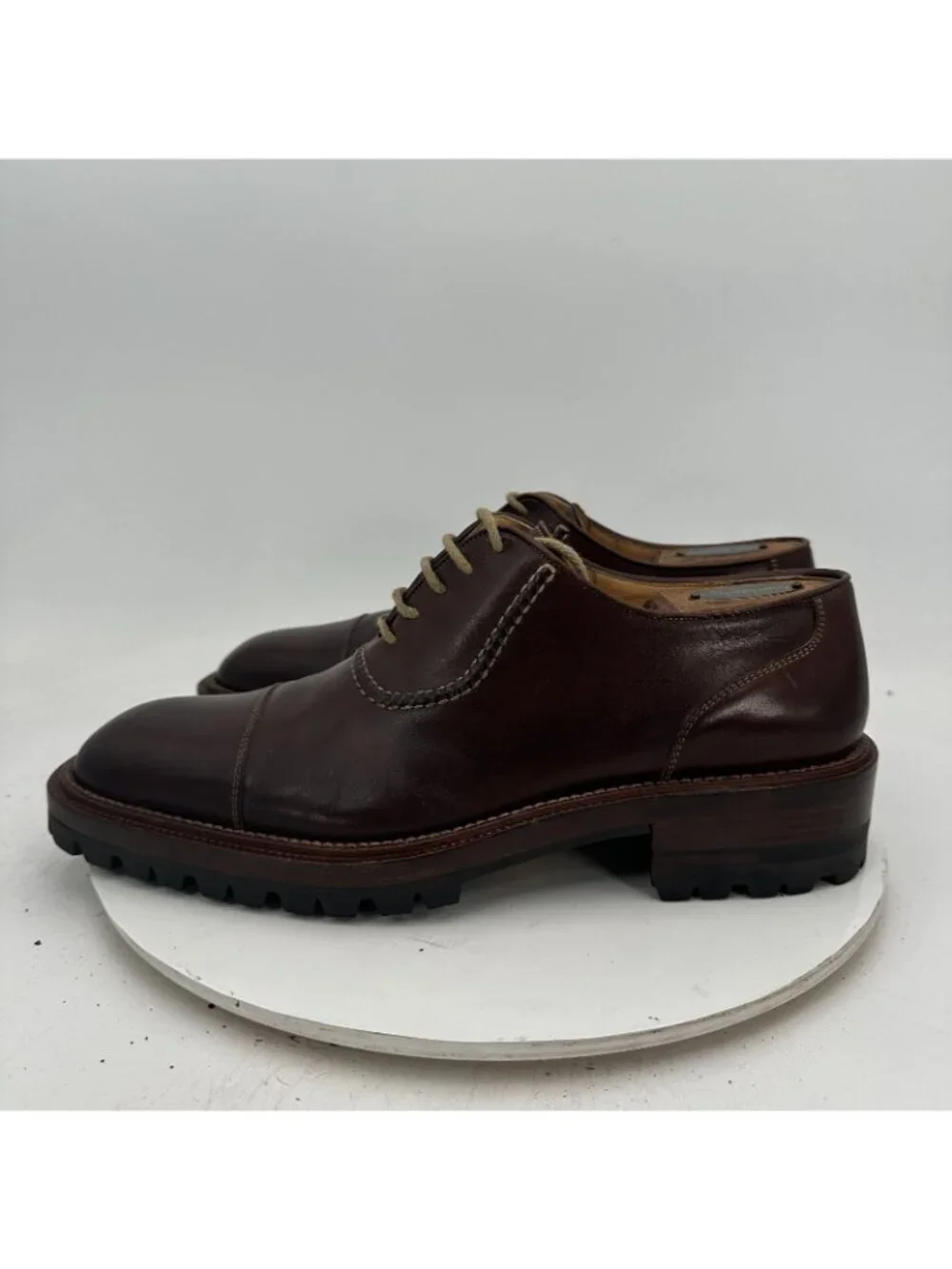 Bruno Magli Platinum Larkin Men Size 10M Brown Leather Lugged Cap Toe Shoes